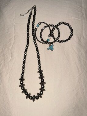 Fashion Jewelry Navajo Bead inspired Necklace and Bracelet Set